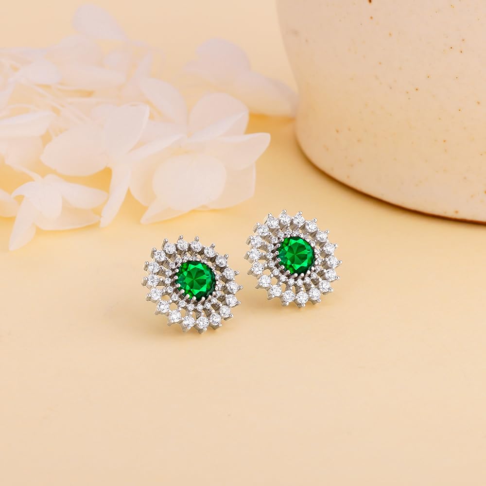 GIVA 925 Sterling Silver Zircon Emerald Stud Earrings for Women | Authentic Certified 925 Silver Jewelry | Perfect Gift for Girlfriend, Wife, Daughter | 6-Month Warranty | Ideal for Parties, Weddings, and Everyday Wear