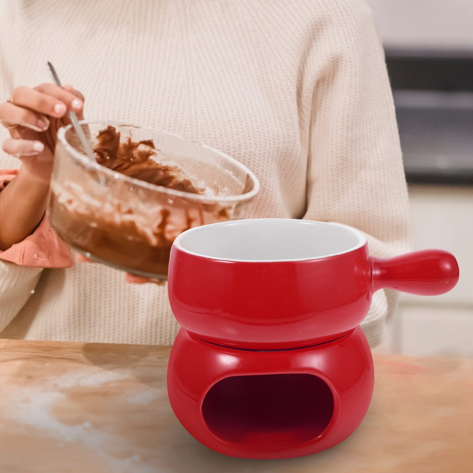 Premium Ceramic Cheese Melting Pot Set - Fondue, Chocolate & Butter Warmer for Stovetop & Tabletop - Perfect for Parties, Romantic Dinners & Family Gatherings
