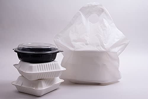 500 Pack White Plastic Take-Out Bags with Wave Handles - 16