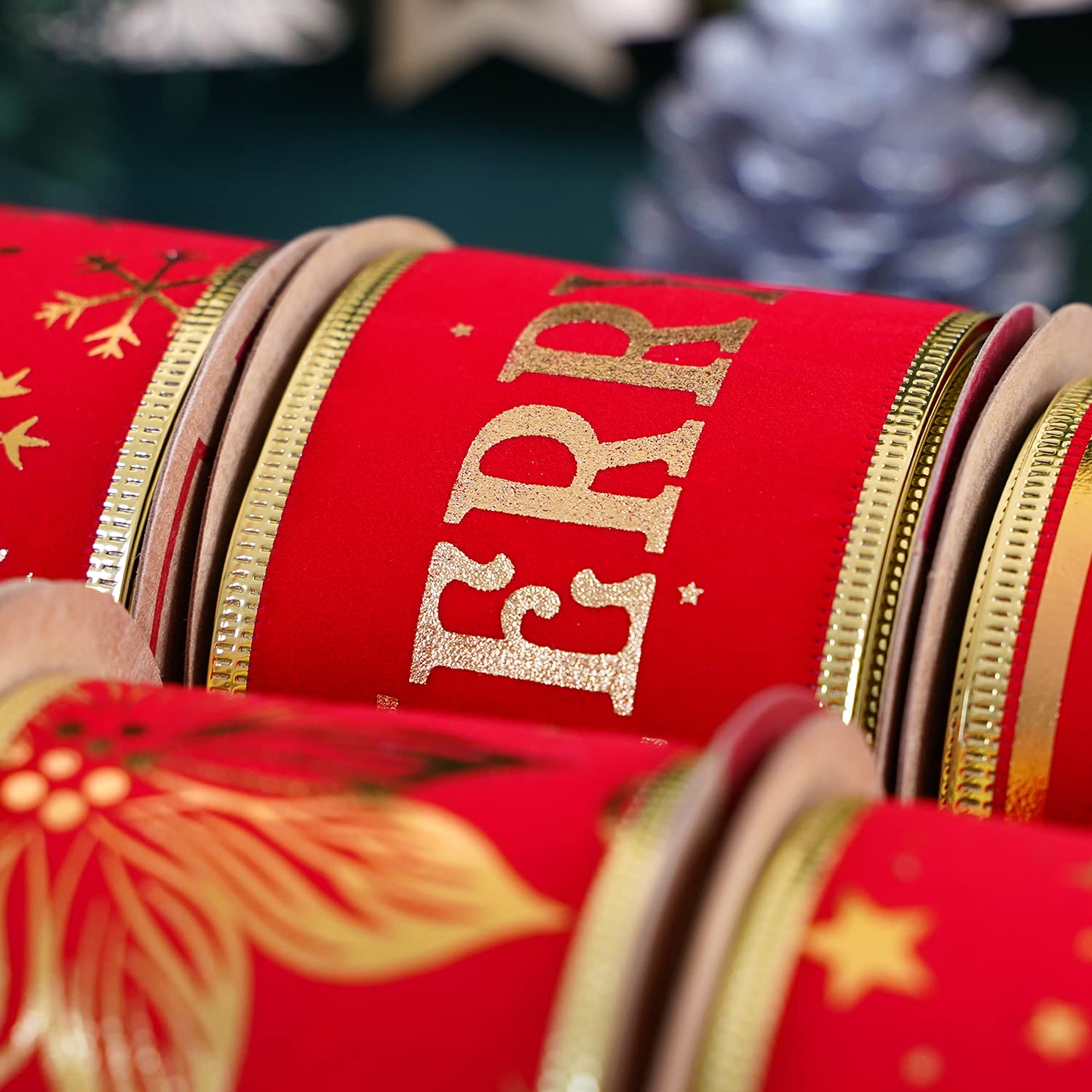 MEEDEE Red Velvet Wired Ribbon - 2.5 Inch, 6 Rolls, 36 Yards - Premium Christmas Tree Ribbon Set for Holiday Decorations, Gift Wrapping & DIY Crafts