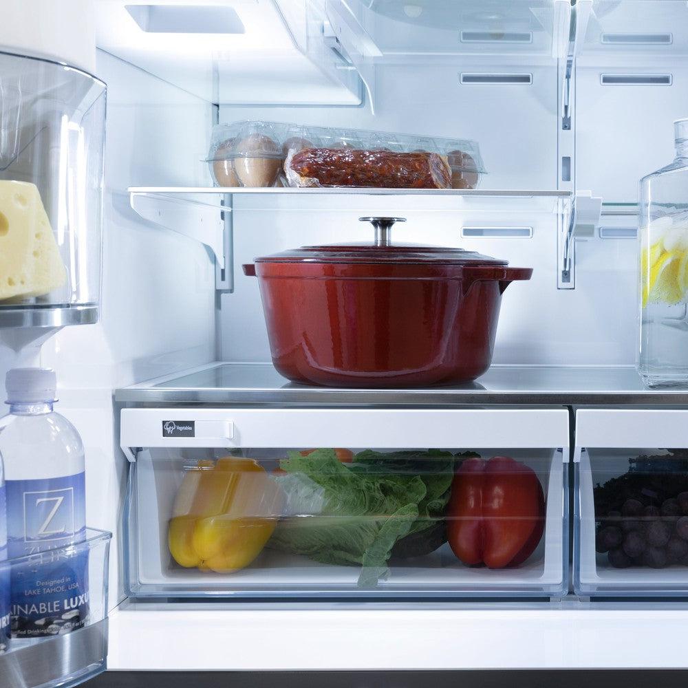 ZLINE Autograph Edition 36 Inch Counter Depth French Door Refrigerator - 21.6 cu ft Capacity, Fingerprint Resistant Stainless Steel, Champagne Bronze Handles, Built-in Water & Ice Dispenser - Perfect for Modern Kitchens, Open Concept Homes & Entertaining Spaces (RFMZ W 36 FCB)