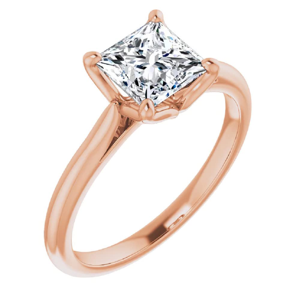 10K Solid Rose Gold Handmade Engagement Ring - 1.0 CT Princess Cut Moissanite Diamond Solitaire Wedding Band Set for Women - Perfect for Proposals, Anniversaries & Bridal Jewelry Gifts