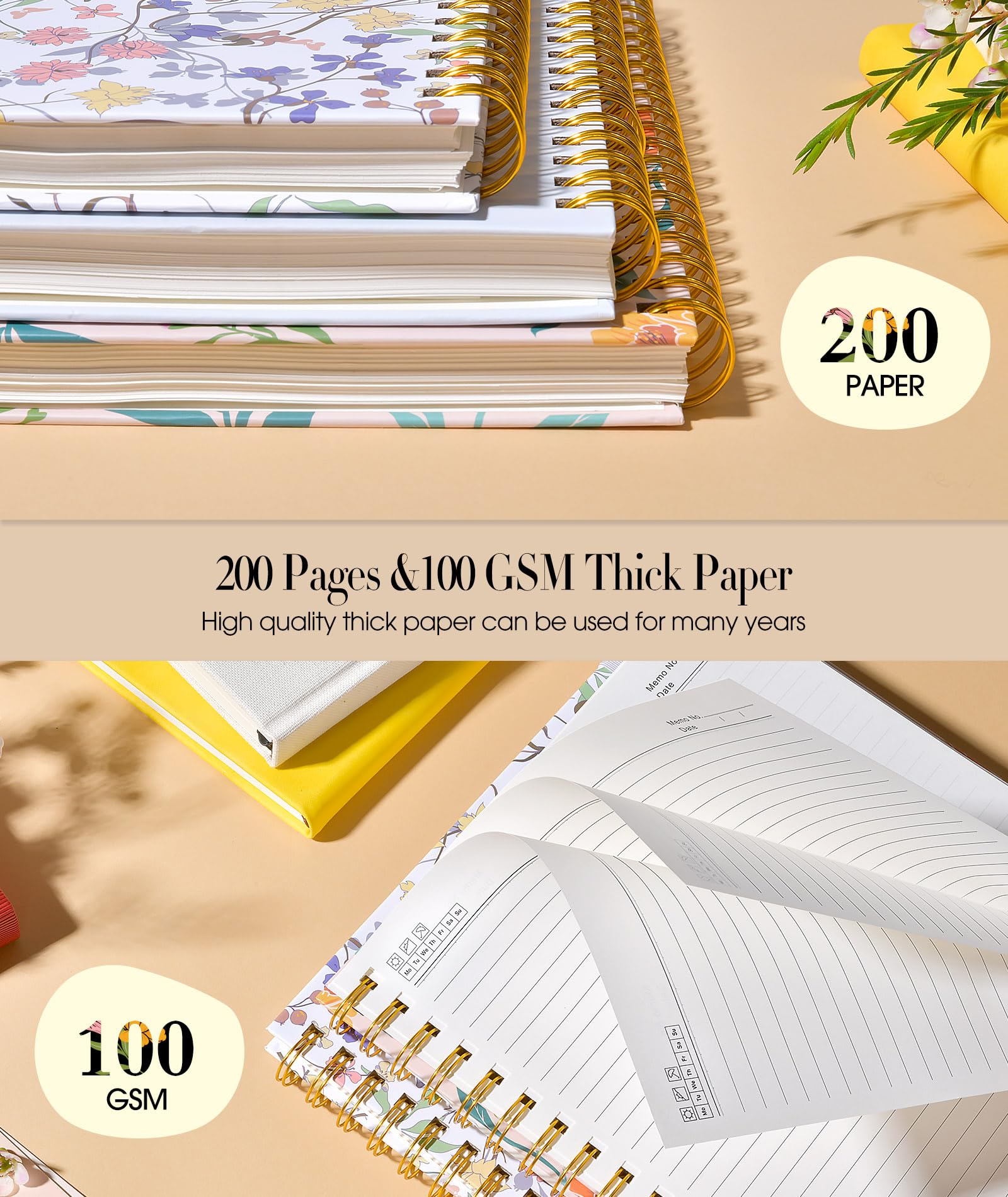 Premium Spiral Notebook for Women - 200 Pages Lined Journal, 8.5