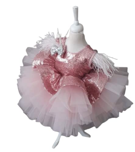 Pink Sequin Baby Girl Pageant Dress - Elegant Sleeveless Floral Tutu Gown for Toddler Birthday, Wedding & Special Occasions | Holiday Fancy Outfit, Maxi Dress for Girls