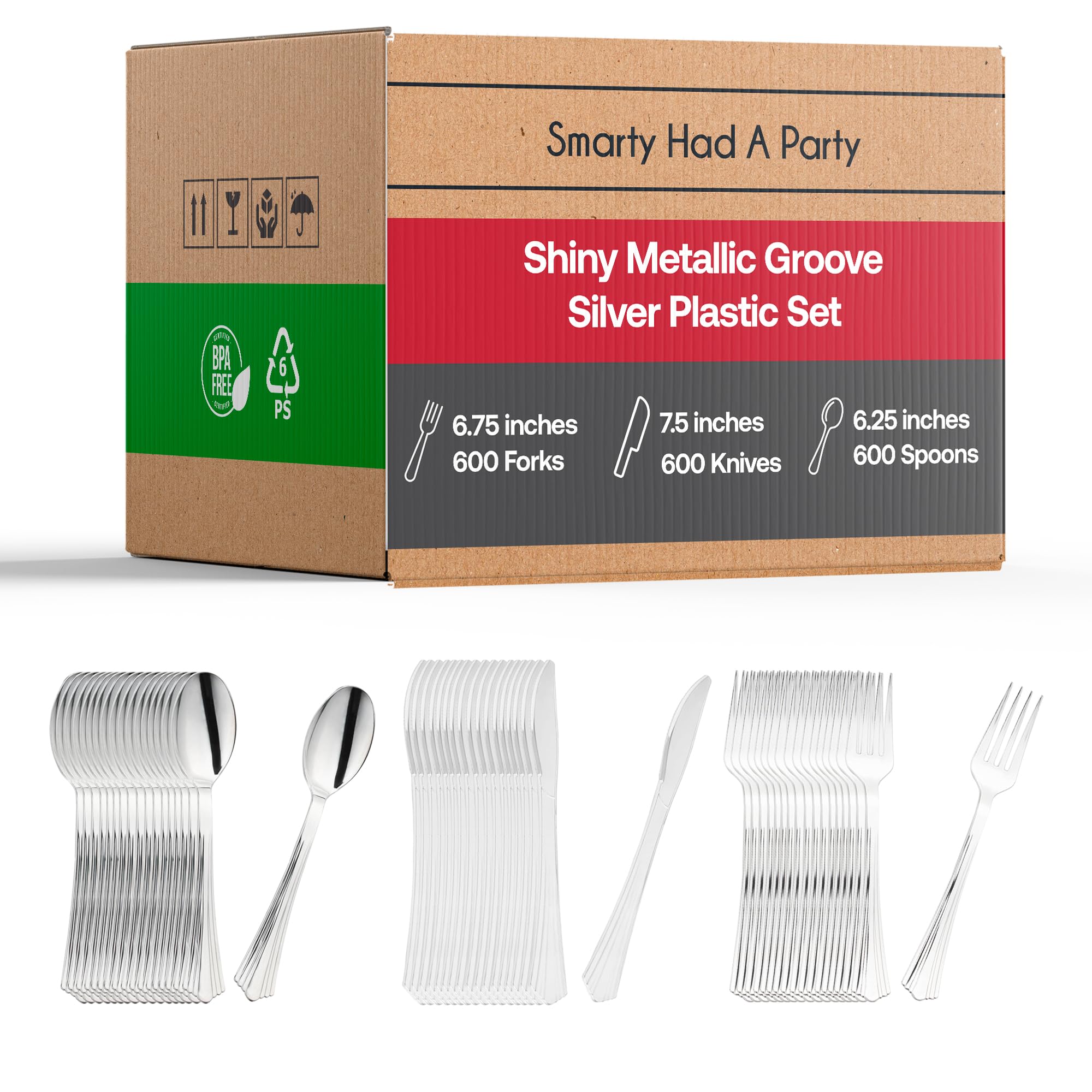 Premium Shiny Metallic Silver Plastic Cutlery Set - 600 Forks (6.75