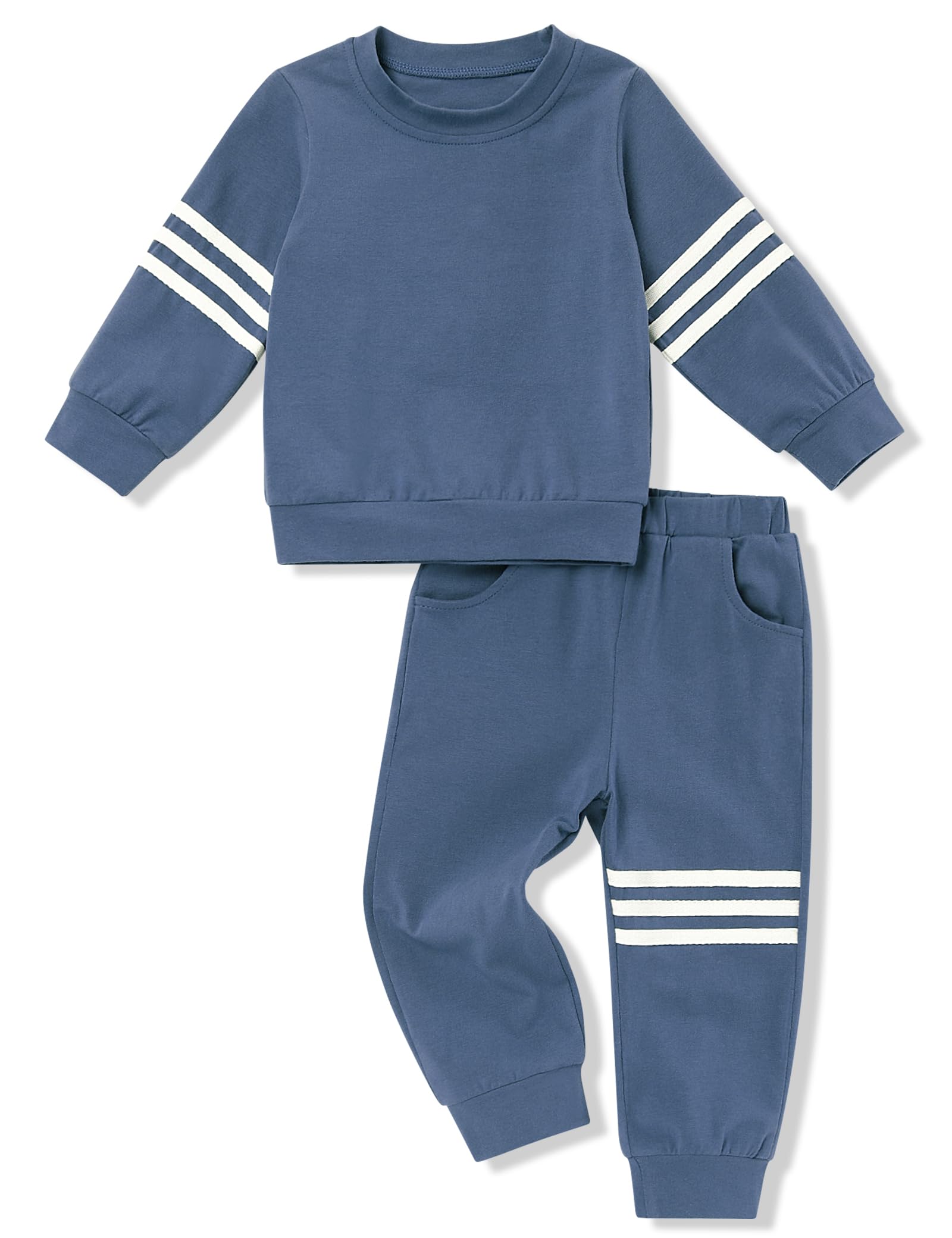 Oklady Boys Striped Long Sleeve T-Shirt & Pants Set - Fall Winter Toddler Outfit for Playdates, School & Casual Wear (1-5 Years)