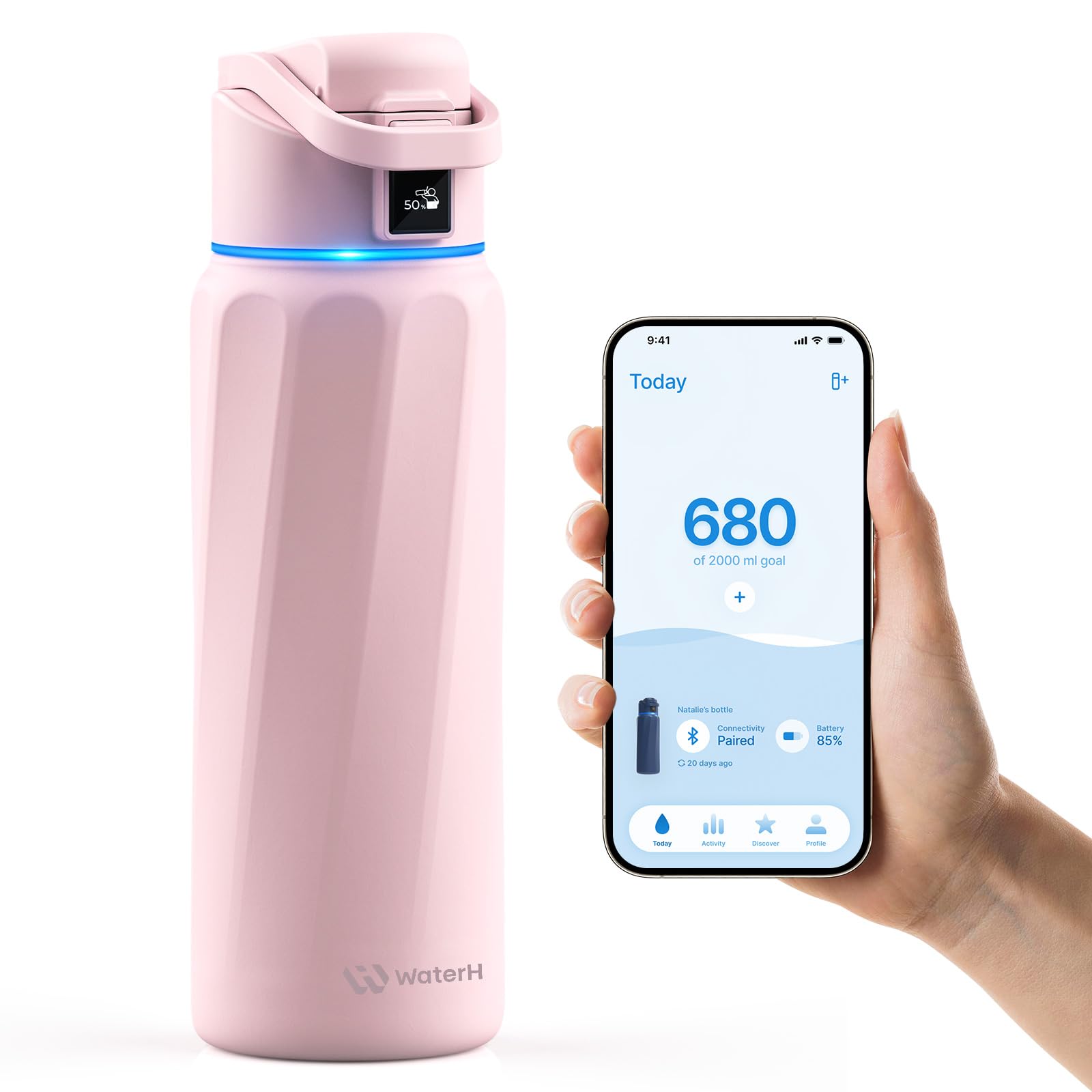 BOOST Smart Water Bottle with Hydration Reminder & Water Tracker - 32oz Double Wall Vacuum Insulated Stainless Steel Water Bottle, Wide Mouth Leakproof Design - Perfect Gift for Fitness, Office & Outdoor Activities (Pink)