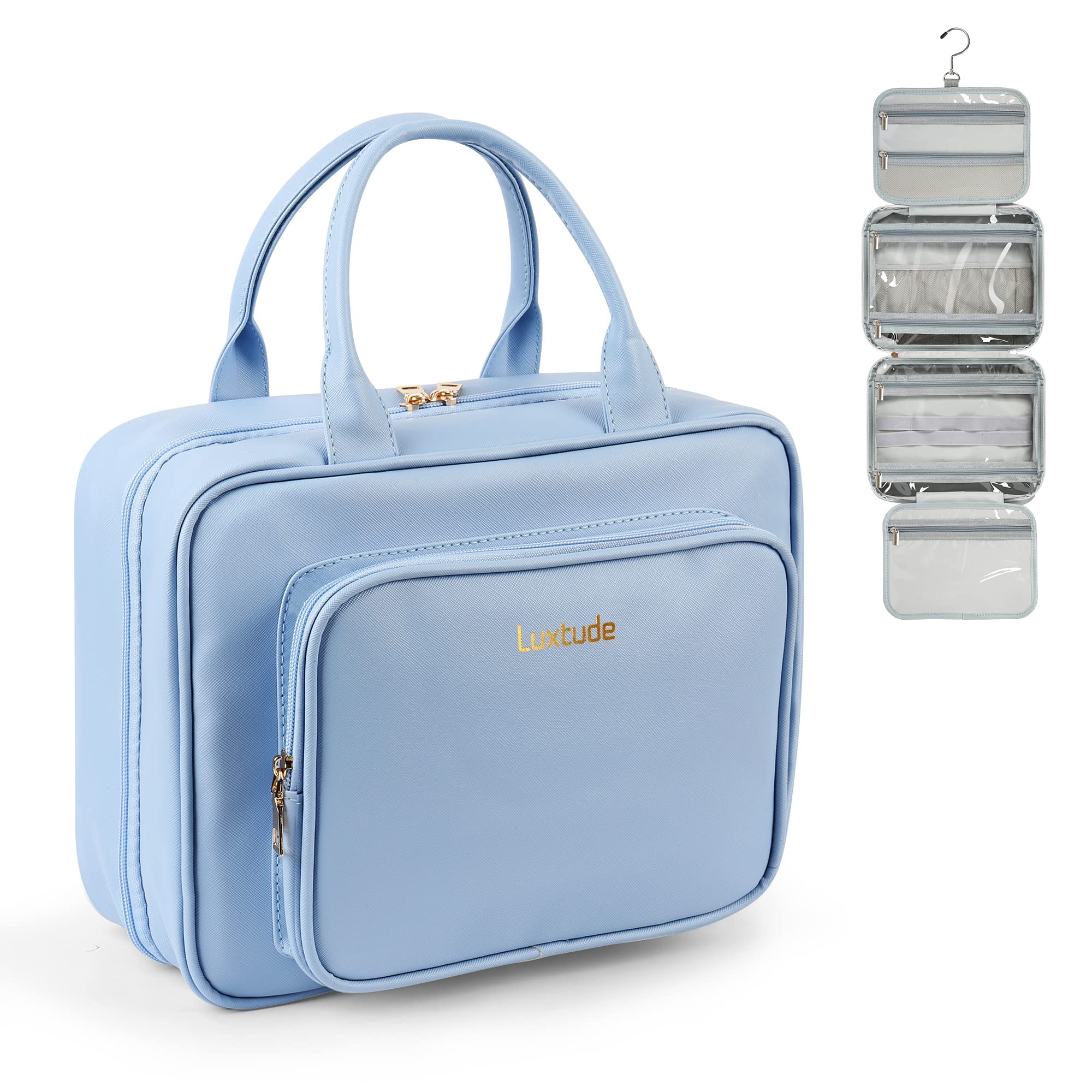 Luxtude Waterproof Leather Hanging Toiletry Bag for Women - Large Travel Makeup Organizer with 360° Hook - Perfect for Cosmetic Storage, Bathroom Shower Essentials & Travel Accessories | Ideal for Vacation, Gym, Business Trips & Daily Use