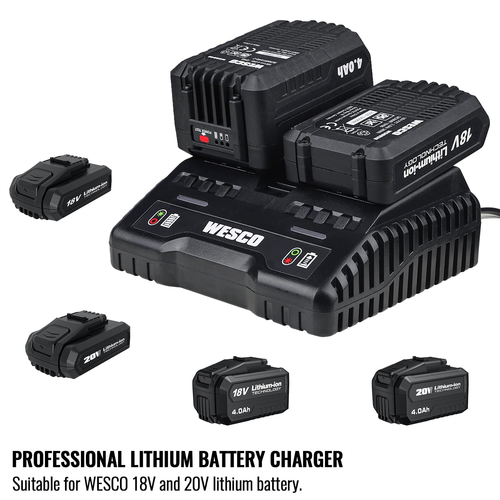 WESCO 20V Fast Charger WS9919 - Compatible with 20V Cordless Power Tools - Perfect for Drills, Saws & Outdoor Power Equipment
