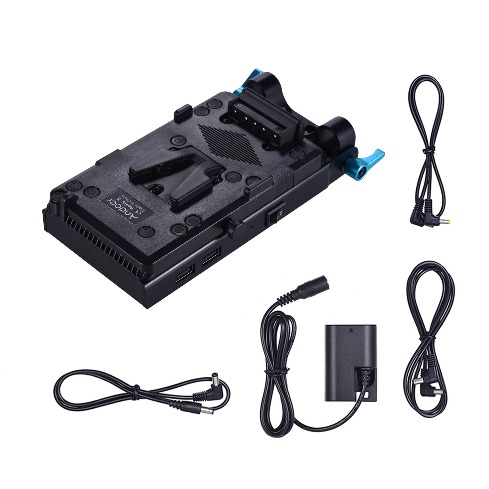 V Mount V-Lock Battery Plate Adapter with 15mm Dual Hole Rod Clamp - LP-E6 Dummy Battery for Canon 5D2/5D3/5D4/80D/6D2/7D2 - Power Supply for BMCC BMPCC Cameras, Monitors, Audio Recorders & Microphones - Perfect for Film Production & On-Location Shooting
