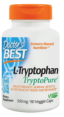 Doctor's Best L-Tryptophan 500mg with TryptoPure - 90 Vegetarian Capsules | Supports Relaxation, Sleep & Mood | Vegan & Non-GMO Supplement