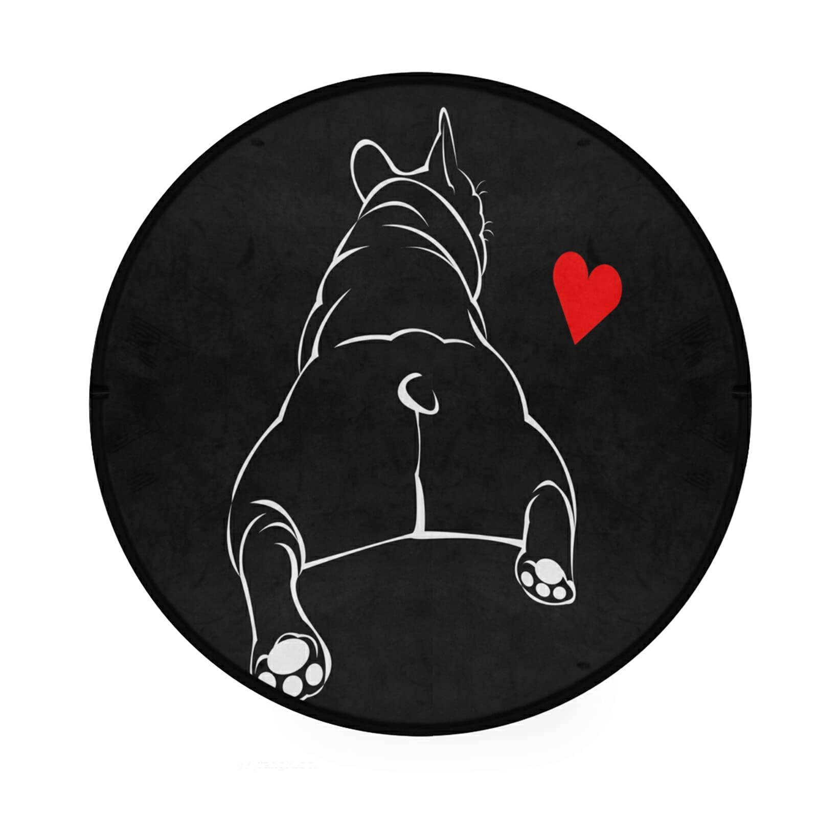 ALAZA Cartoon French Bulldog Black Round Area Rug - 3' Diameter (92 cm) Non-Slip Soft Floor Mat for Living Room, Bedroom, Nursery | Pet-Friendly Home Decor & Kids Playroom Rug