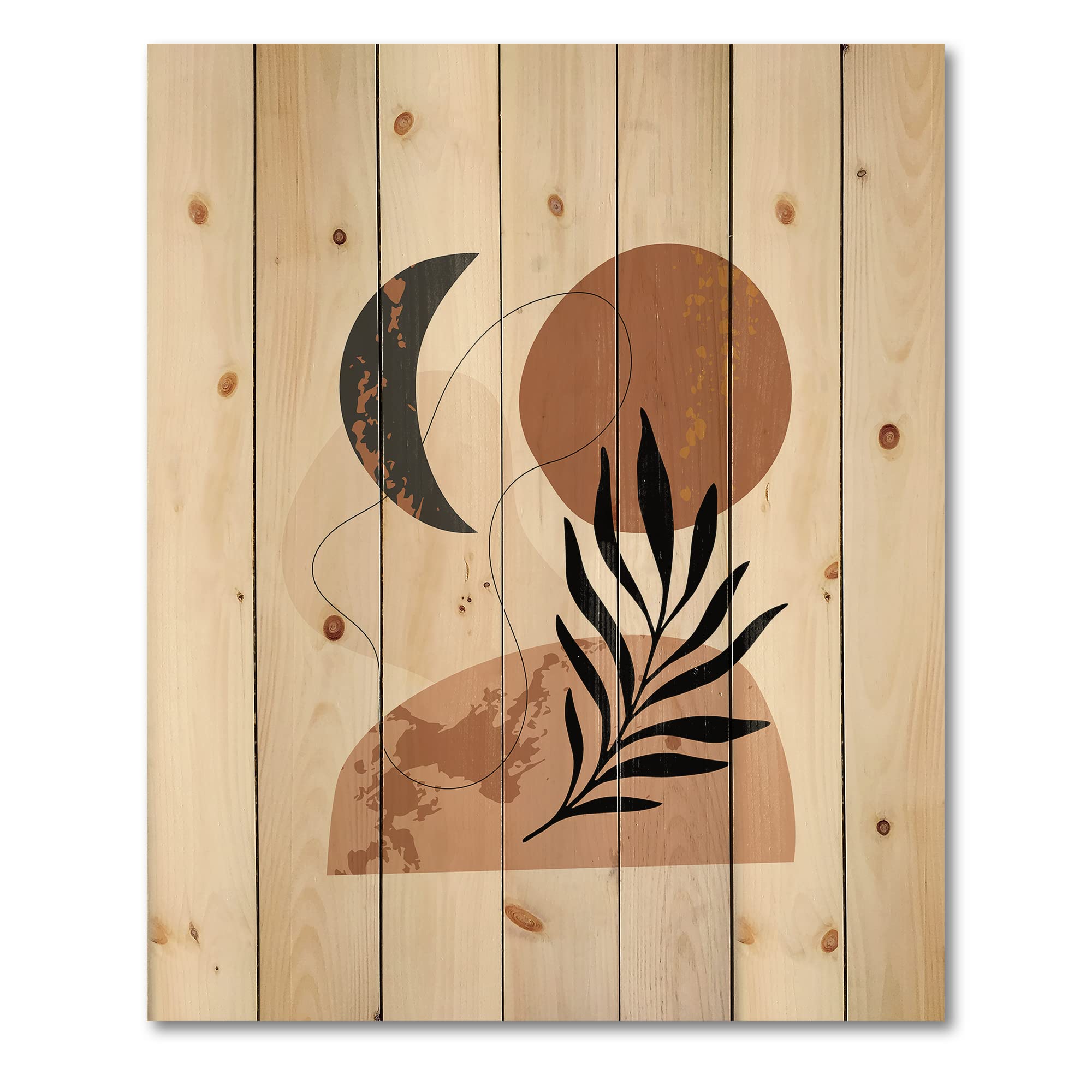 DesignQ Retro Terracotta Moon & Sun Wood Wall Art - Modern Abstract Pine Wood Wall Decor Panels for Living Room, Bedroom & Office Decor