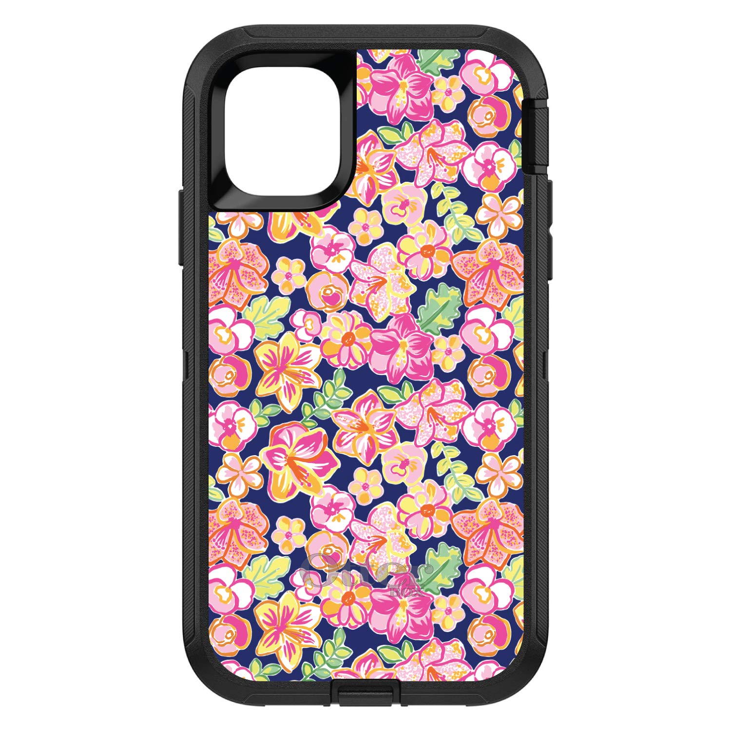 DistinctInk iPhone 11 Case (6.1 Inch) - Premium Floral Pattern Protective Cover - Pink Green Navy Flowers Design - Durable Shockproof Replacement for OtterBox Defender - Perfect for Work, Travel & Everyday Use