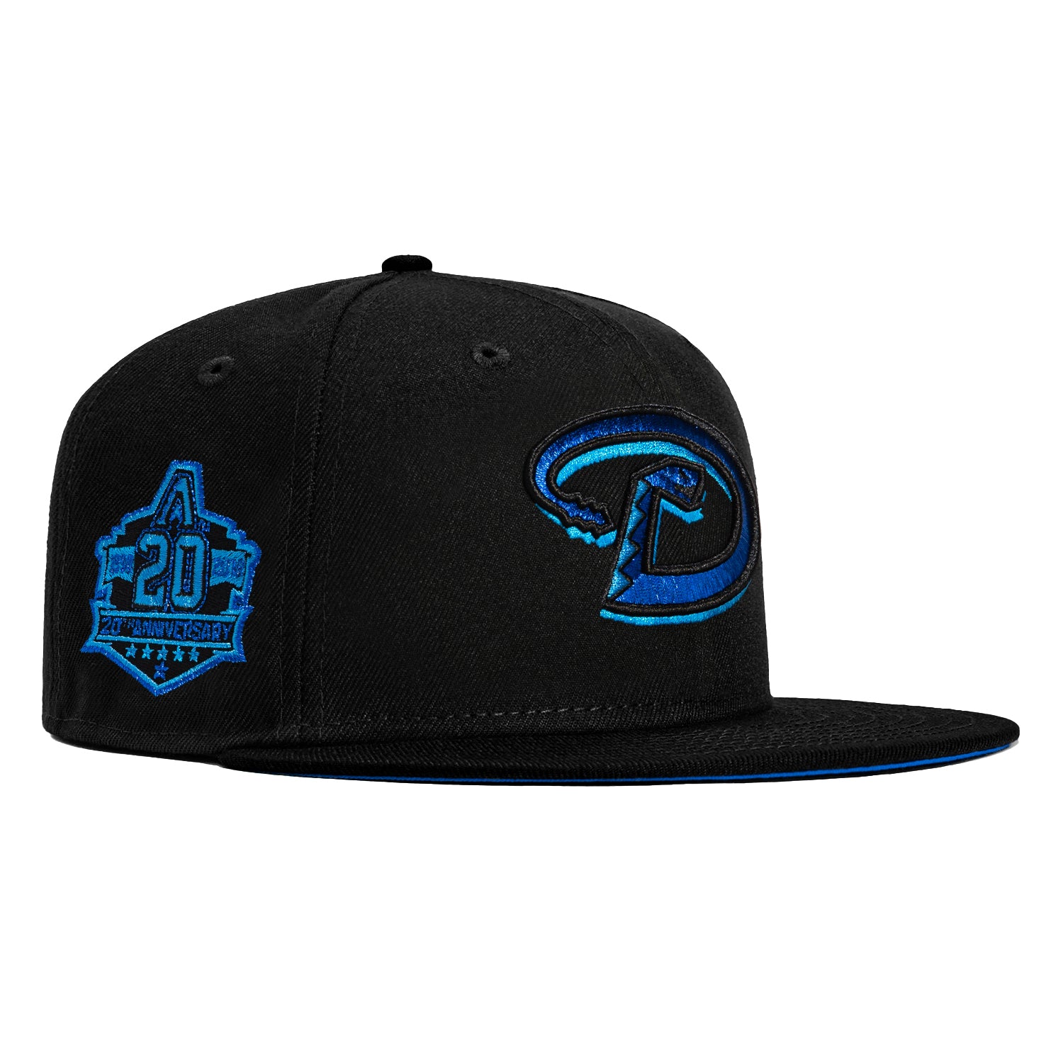 New Era 59Fifty MLB Arizona Diamondbacks 20th Anniversary Patch Snapback Hat - Black & Royal Blue - Official Licensed Baseball Cap for Men & Women - Perfect for Games, Fan Gear & Streetwear Fashion