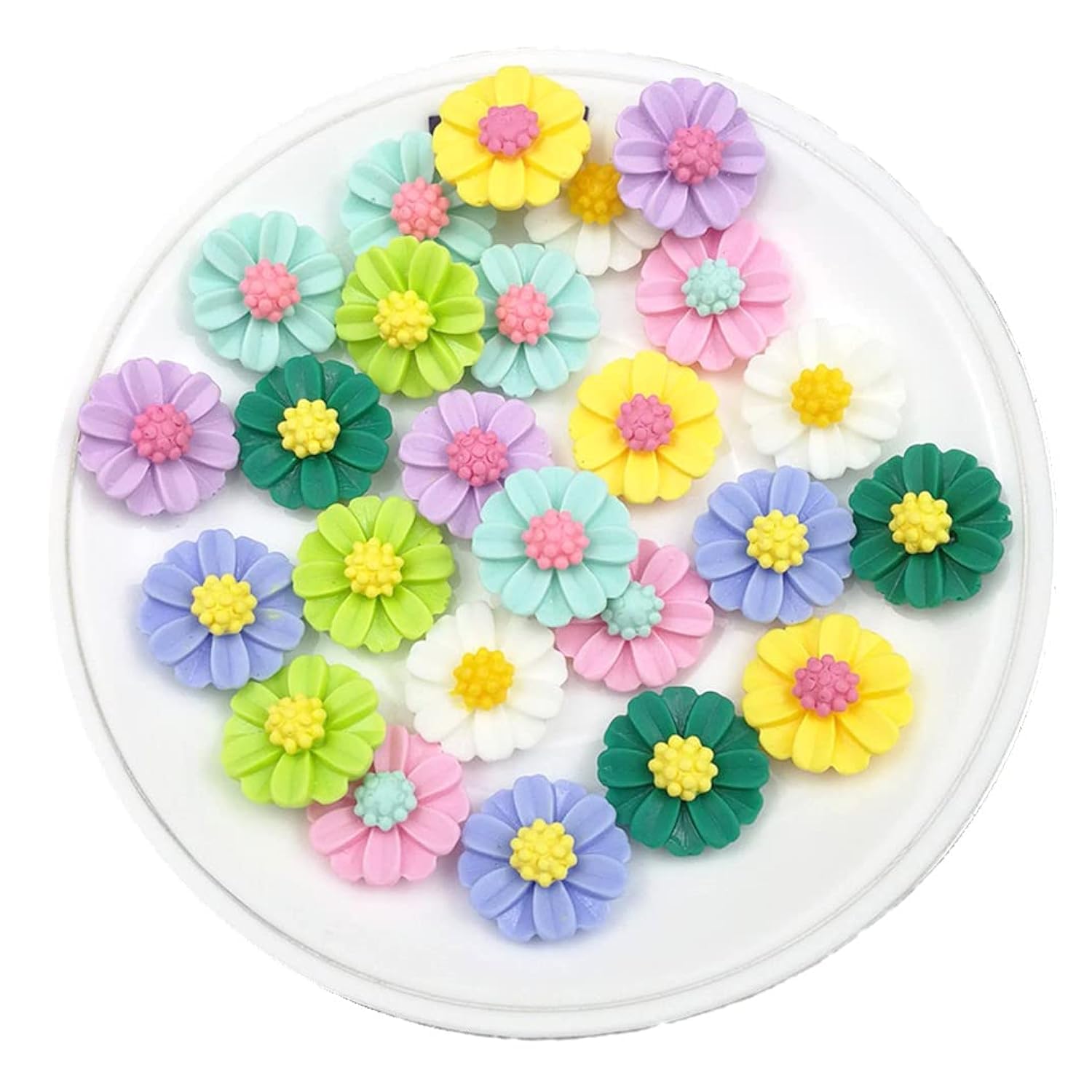 100-Pack Daisy Flower Resin Flat Back Charms - DIY Scrapbooking, Jewelry Making, Phone Case Decor, Keychains & Fairy Garden Crafts - Perfect for Home Decor, Gifts & Party Favors