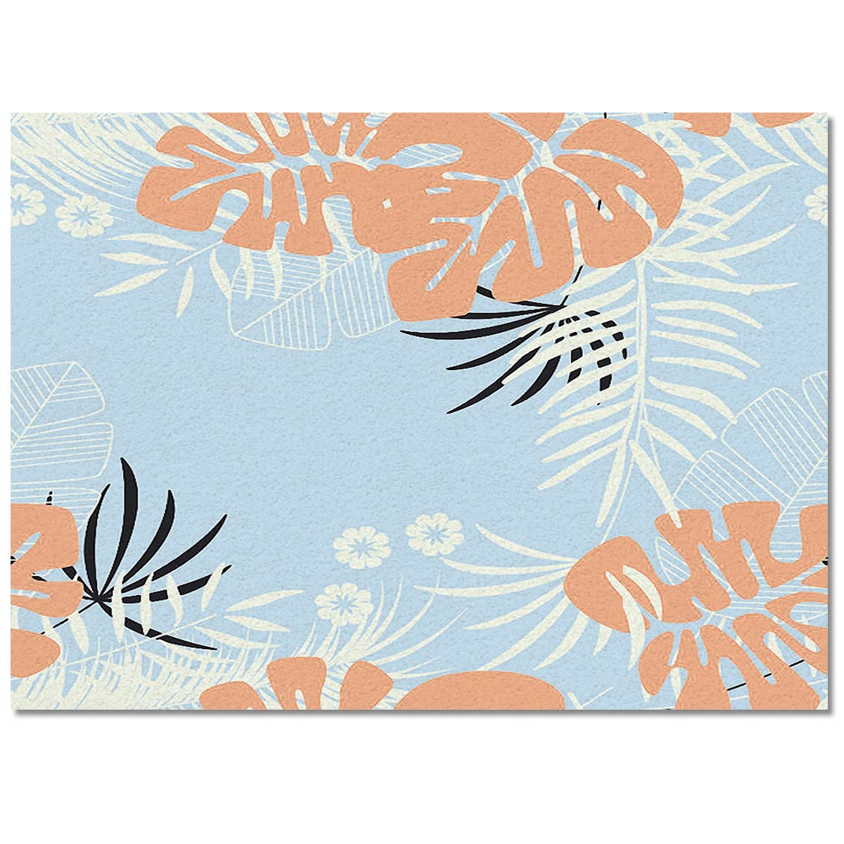 4' x 6' Blue Palm Leaf Floral Area Rug - Non-Slip Watercolor Art Floor Mat for Living Room, Bedroom & Dining Room - Soft Rectangle Carpet for Home Decor & High Traffic Areas