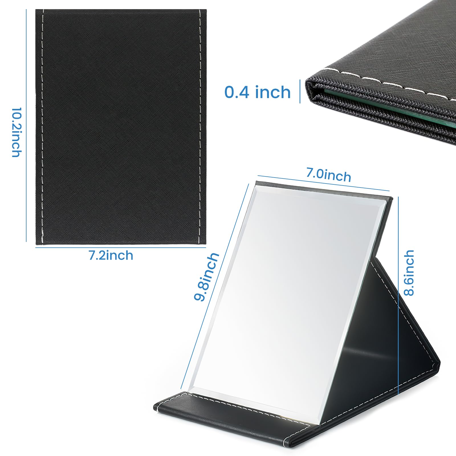 OWLKELA 25x18cm Portable Folding Mirror - Super HD Compact Makeup Mirror with Black PU Leather Cover | Travel, Vanity & Tabletop Foldable Mirror for Home, Office & On-the-Go Use
