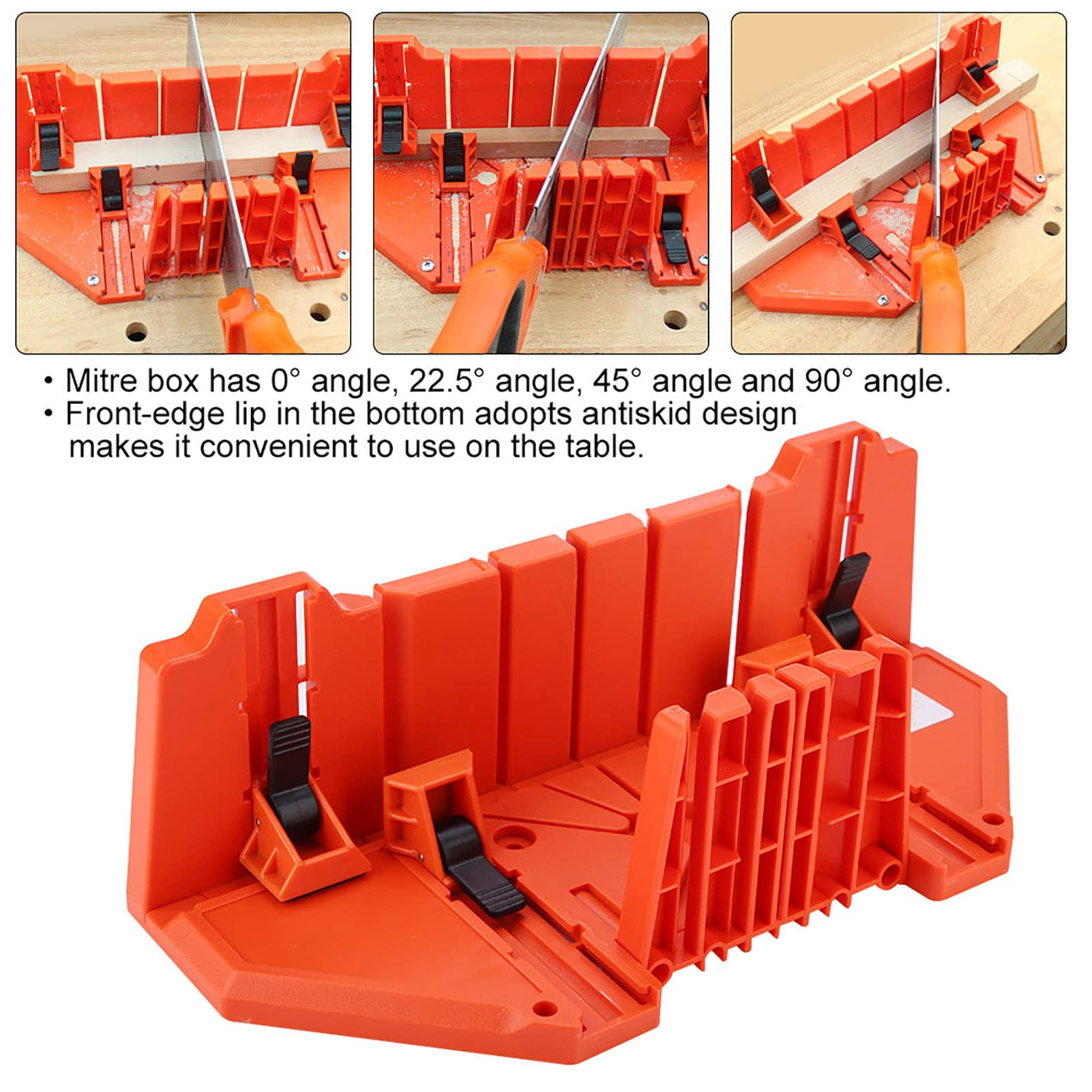 14 Inch Plastic Mitre Box with Clamp - Wood Cutting Hand Saw Guide & Storage Tool for DIY Projects, Carpentry, and Home Improvement