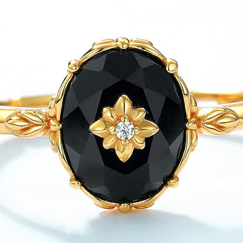 Vintage Black Agate Celestial Ring and Pendant Set - Elegant Jewelry for Women | Perfect for Gifts, Parties & Spiritual Healing | HJZB 378