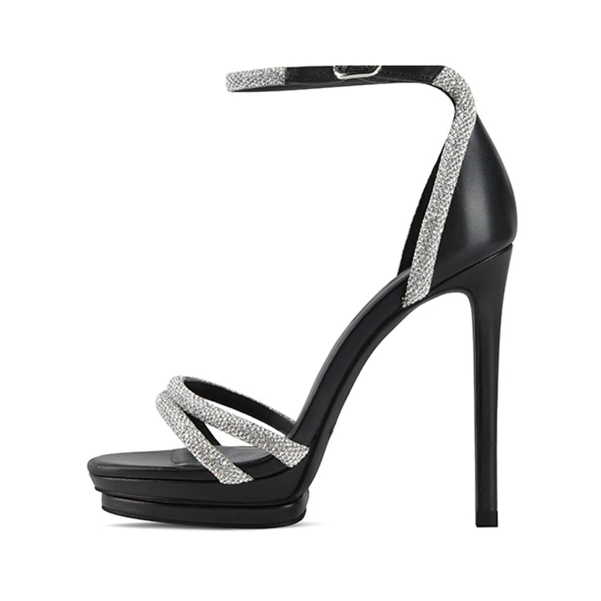 XYD Women's Rhinestone Ankle Strap Stiletto Sandals - Open Toe Platform High Heel Dress Shoes for Prom, Party & Evening Events - Perfect for Weddings, Date Nights & Special Occasions