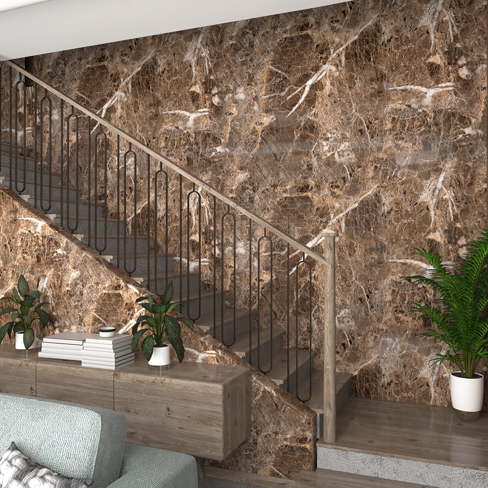 JSEVEM 24×197 Inch Extra Thick Peel and Stick Marble Wallpaper - Waterproof Brown White Faux Granite Vinyl Contact Paper for Kitchen Backsplash, Bathroom Countertops, Bedroom Walls & DIY Home Decor