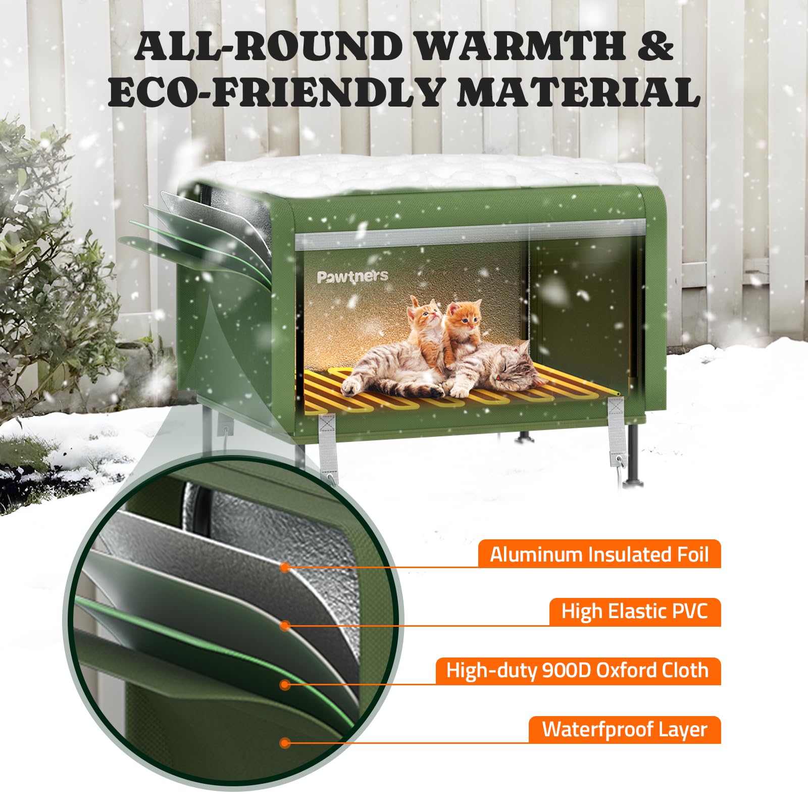 Heated Outdoor Cat House with Insulation & Escape Door - Weatherproof 900D Oxford Fabric Pet Shelter with Warming Pad for Stray & Feral Cats in Winter - Perfect for Backyards, Garages & Cold Weather Protection