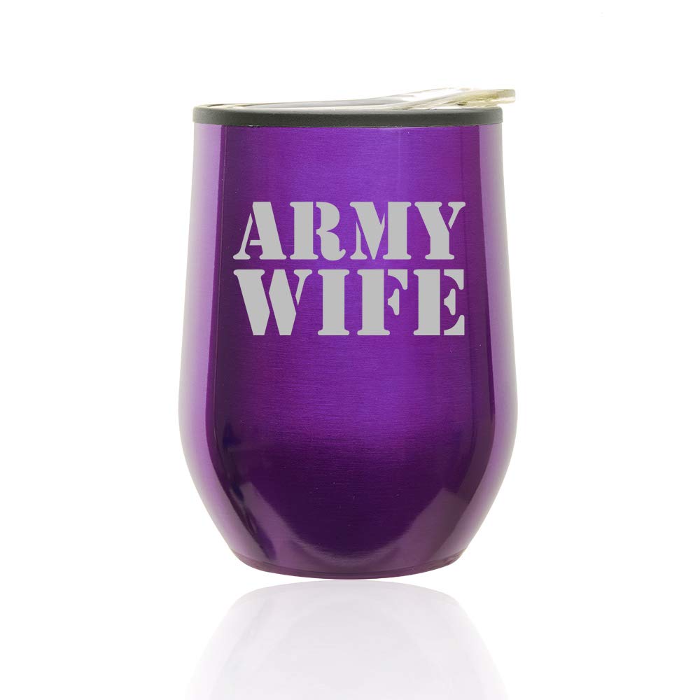 Stemless Wine Tumbler with Lid - 16oz Insulated Coffee Travel Mug, Shatterproof Glass Cup for Hot & Cold Drinks - Perfect for Home, Office, Camping (Royal Purple) - Army Wife Gift Idea