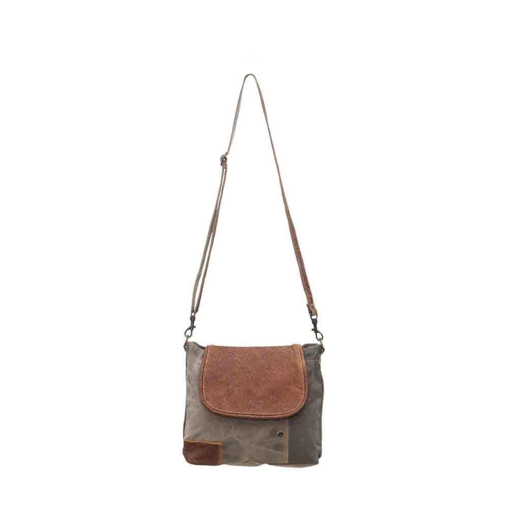 Vintage Upcycled Canvas & Genuine Leather Crossbody Bag for Women - Eco-Friendly Fashion Purse for Daily Use, Travel & Casual Outings