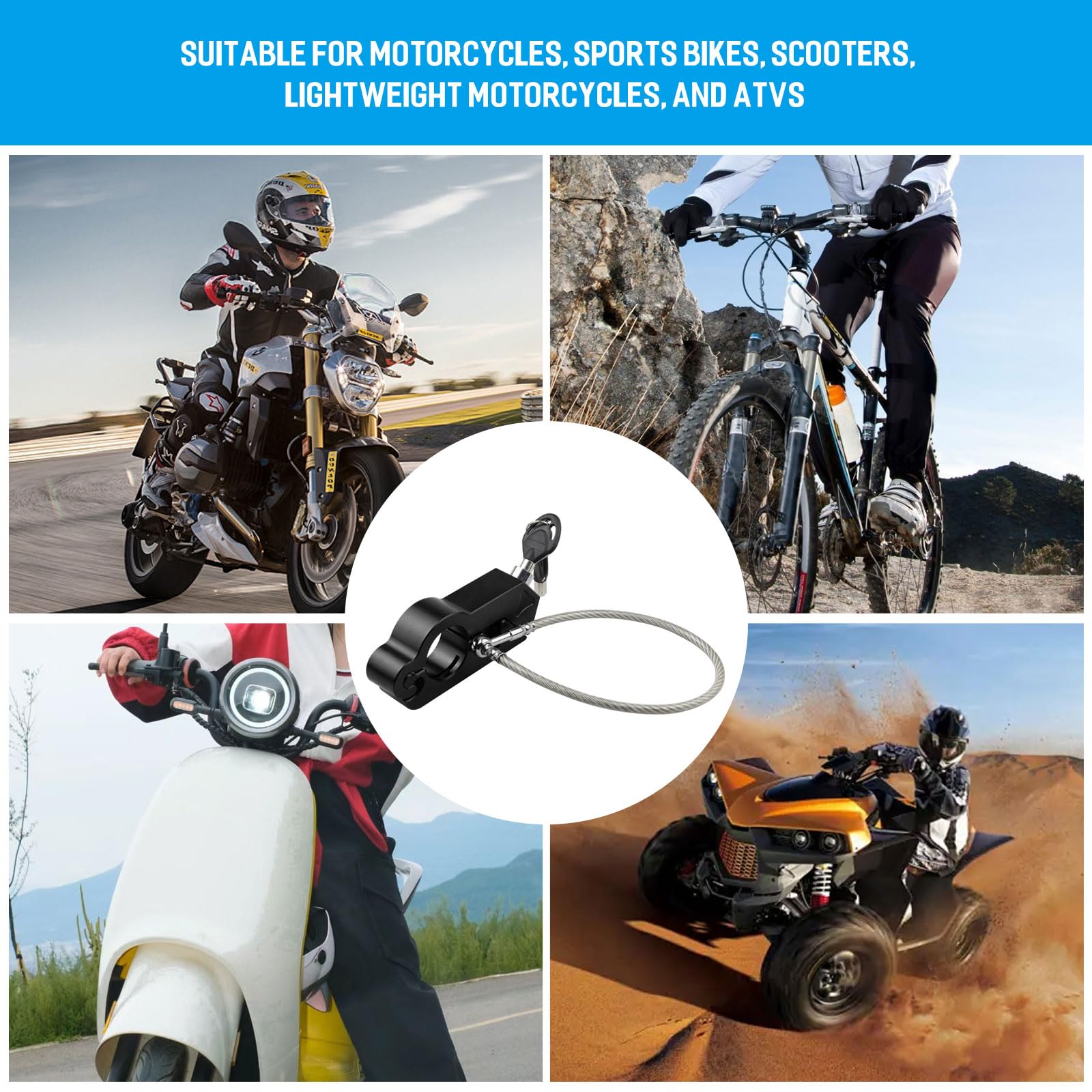 Heavy Duty Motorcycle Helmet Lock with 2 Keys - Anti-Theft Handlebar Grip for Bikes & ATVs - Secure Riding Gear
