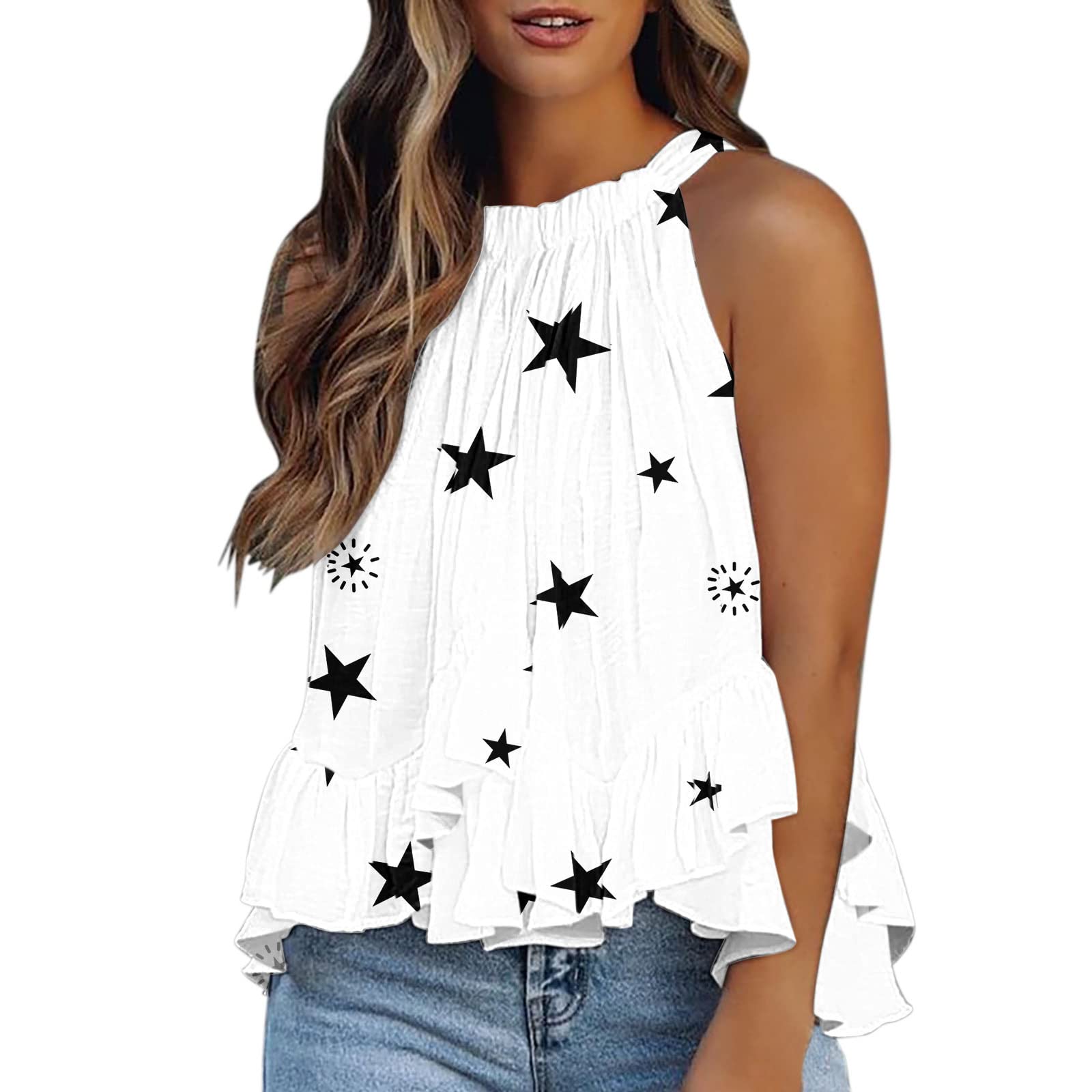 Women's Elegant Floral Print Sleeveless Camisole Top - Summer Pleated Flowy Tunic Tank Top for Casual Wear, Beach Outfits & Vacation Style