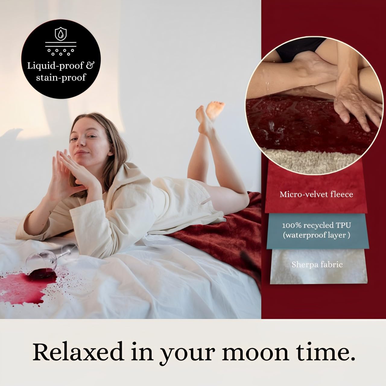 Waterproof King Size Lovers Blanket - Splash Proof Couples Blanket for Bed, Picnic & Outdoor Use - Dark Red 80x80