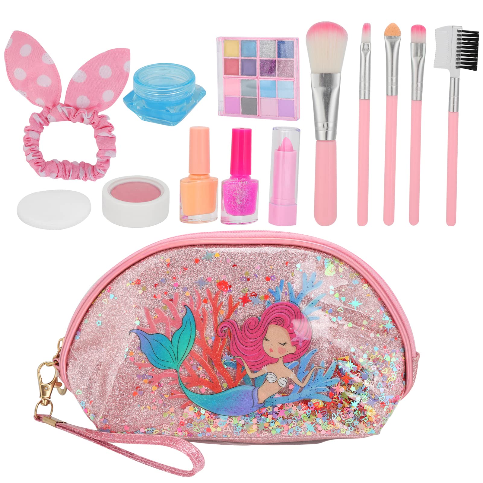 Portable Kids Makeup Toy Set - 5pcs Bright Color Pretend Play Makeup with Blush & Lipstick | Safe Non-Toxic Cosmetic Playset for Girls Birthday Gift & Role Play Dress-Up Fun