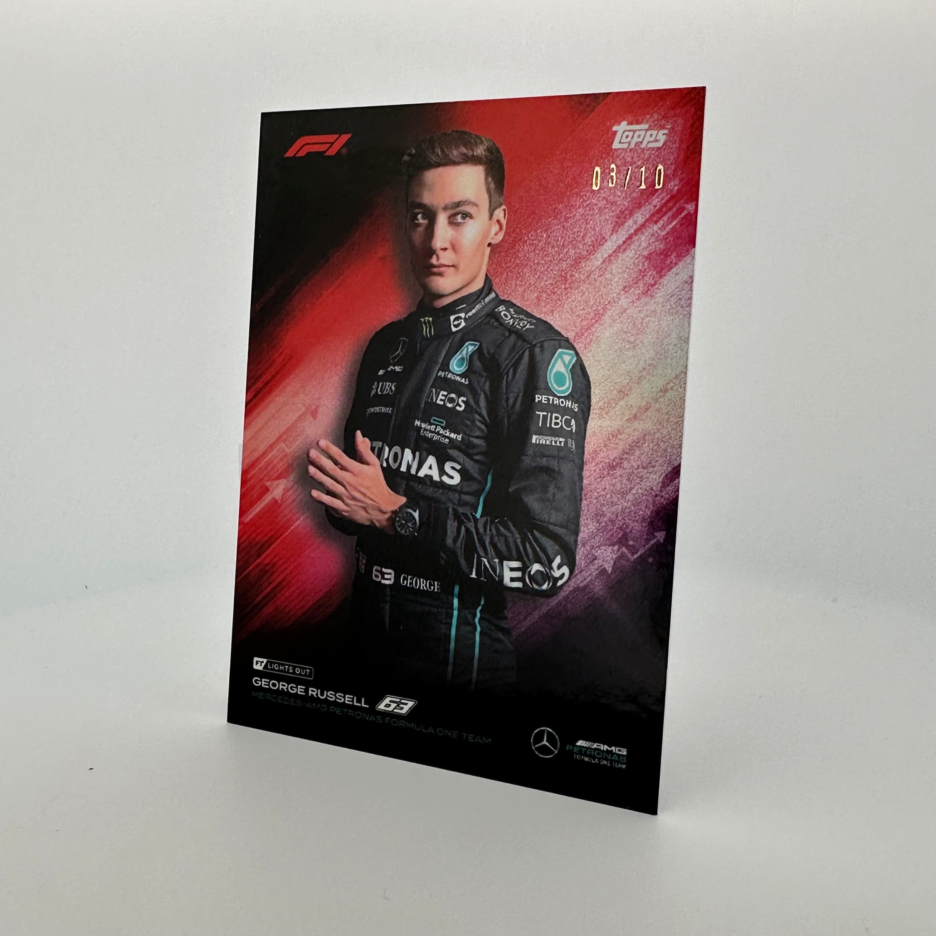 2022 Topps Lights Out George Russell #3/10 Red - Limited Edition Trading Card for Collectors & Fans - Perfect for Sports Memorabilia Displays, Fantasy Leagues & Gift Giving