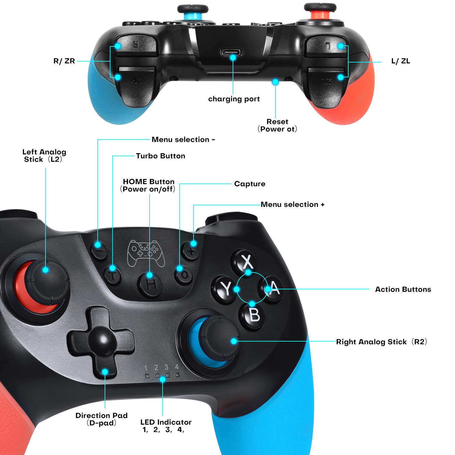 Gezimetie Wireless Switch Controller for Nintendo Switch & Switch Lite - 6-Axis Gyro, Dual Shock Gamepad Joypad | Perfect for Gaming at Home or On-The-Go