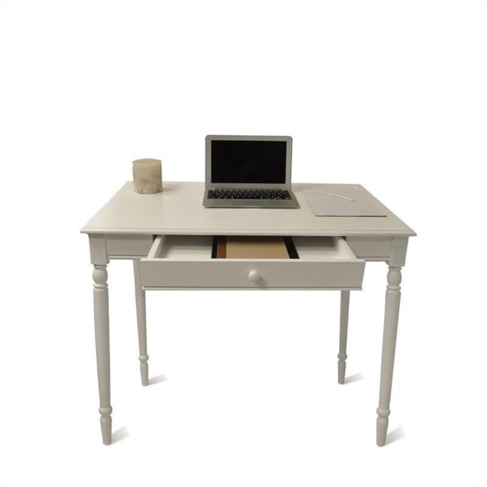 Pemberly Row French Country White Wood Desk with Drawer - Elegant Home Office Furniture for Study, Work & Writing
