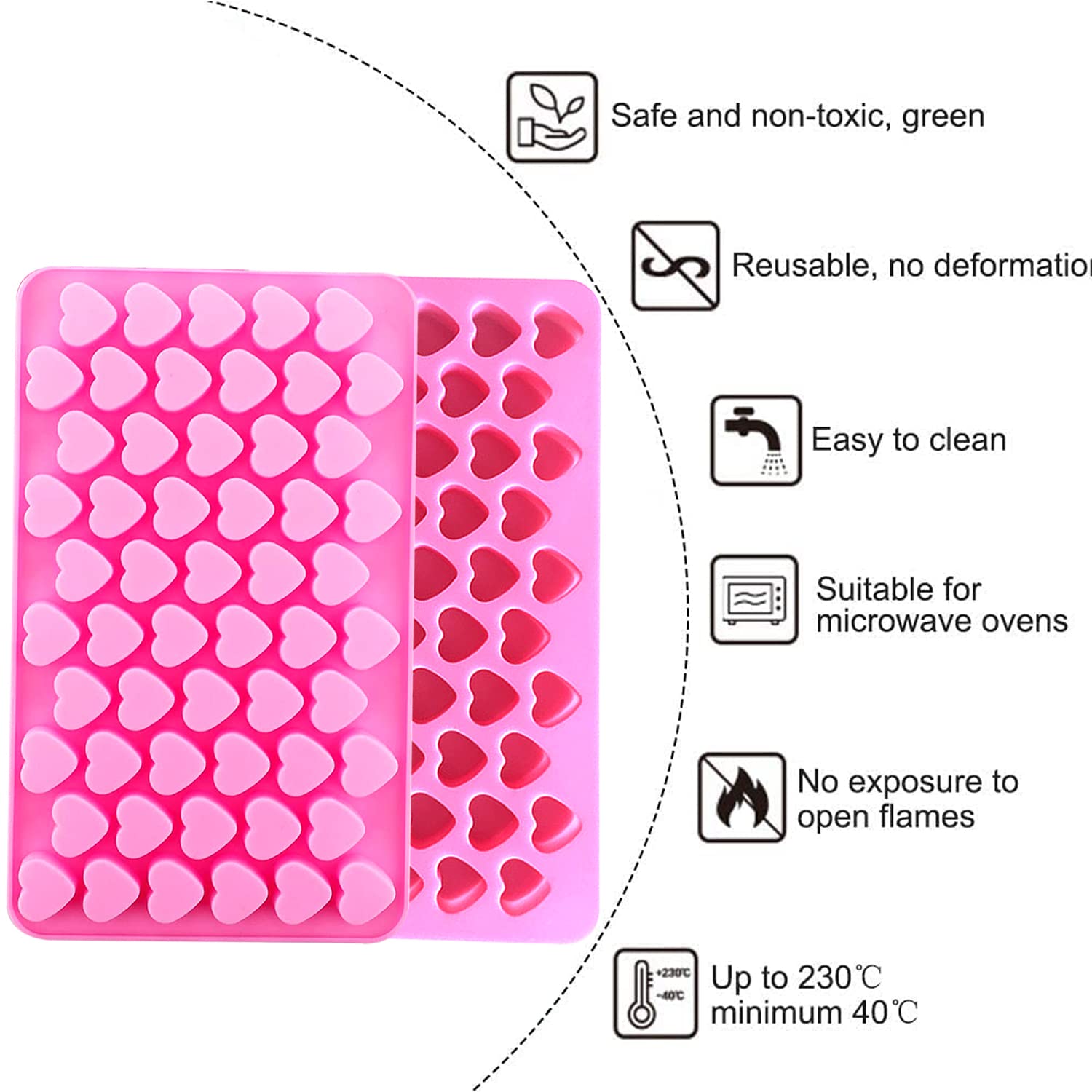 Premium Silicone Heart-Shaped Molds - 55 Cavity Baking Molds for Chocolate, Candy, Ice Cubes & Gummy Treats | Valentine's Day Cake Decorations & Party Desserts (Pink/Green) - Perfect for Romantic Gifts, Wedding Favors, and DIY Sweet Creations