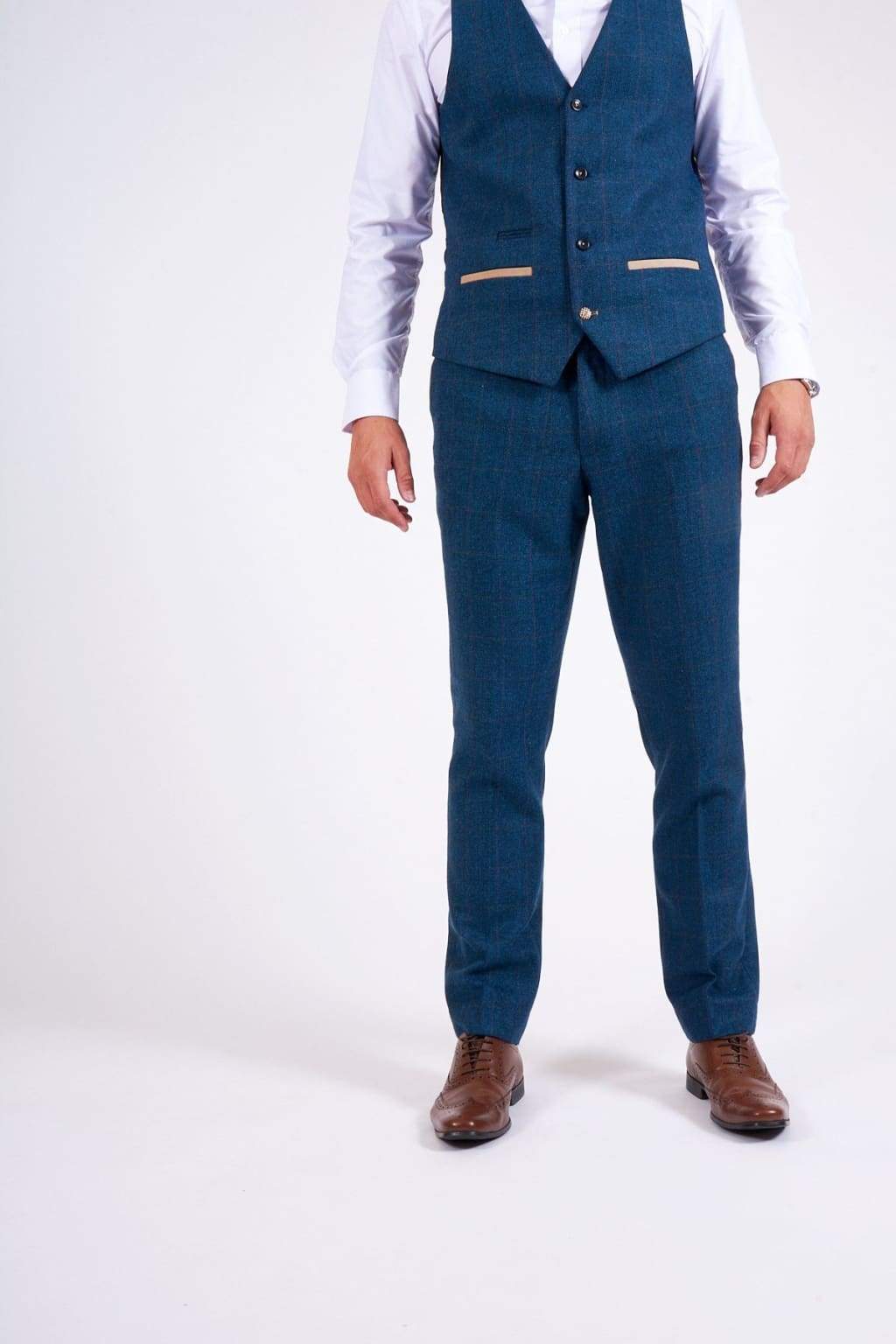 Marc Darcy Dion Men's Blue Check Tweed Waistcoat Vest - Stylish Formal & Casual Wear for Weddings, Parties & Office