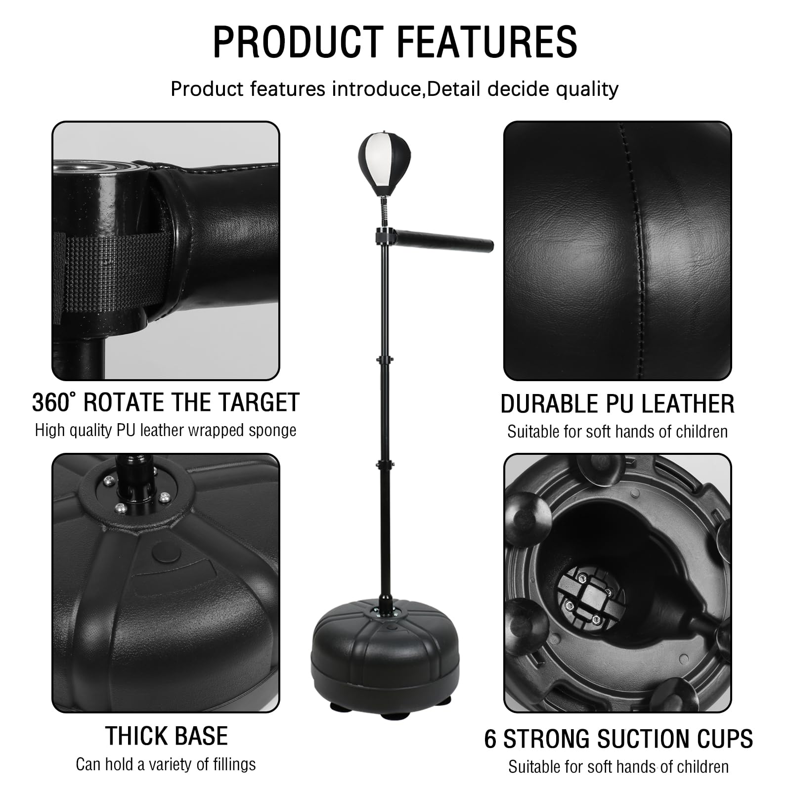 Adjustable Freestanding Boxing Bar - Height Adjustable Spinning Speed Trainer for MMA, Boxing, Stress Relief & Fitness - Black & White - Perfect for Home Gyms, Martial Arts Training & Cardio Workouts