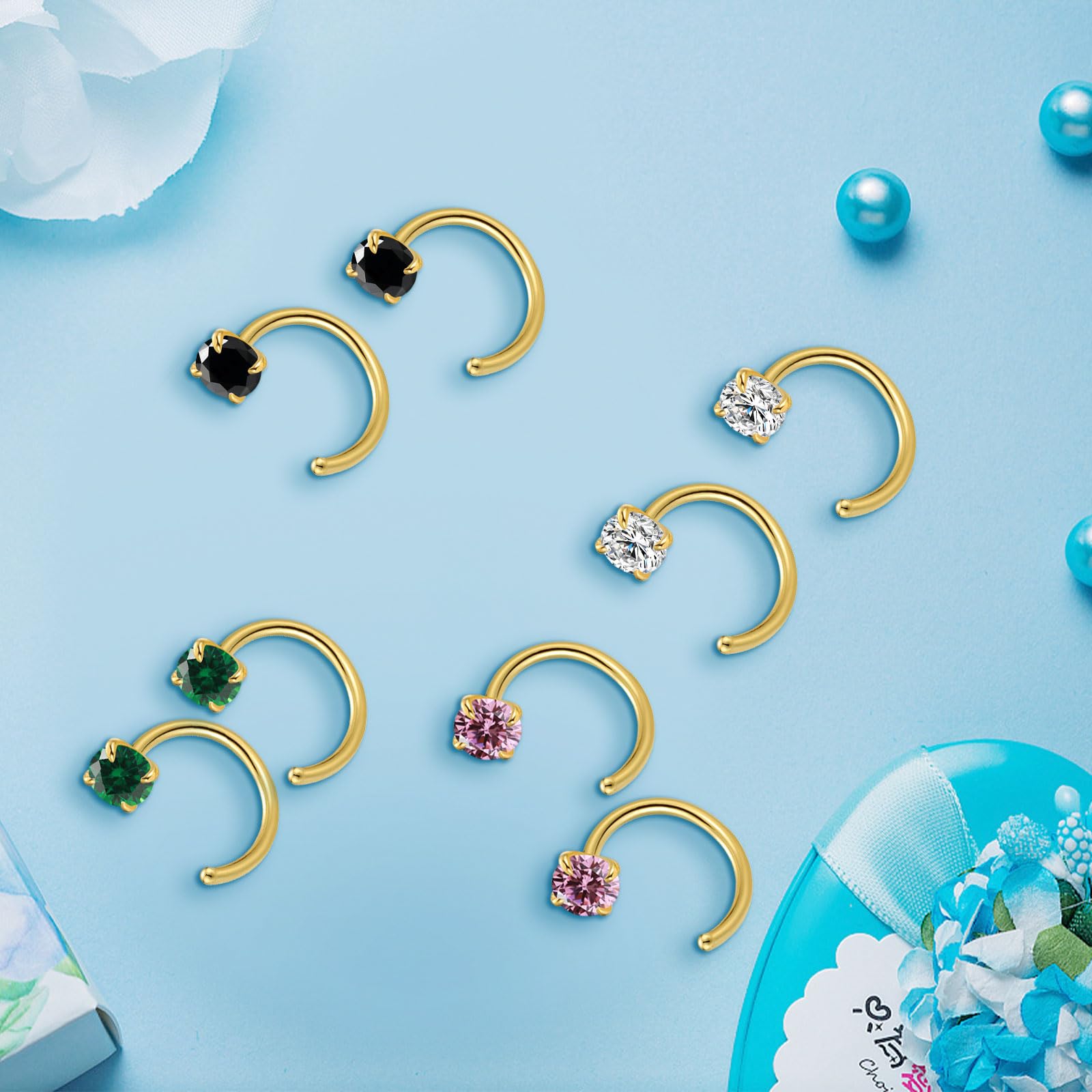 **14K Gold Small Hoop Earrings for Women - Tiny Cubic Zirconia Huggie Half Hoop Earrings | Hypoallergenic Trendy Jewelry for Girls | Simple Elegant Stud Earrings for Christmas, Birthday, Wedding & Everyday Wear (Green)**