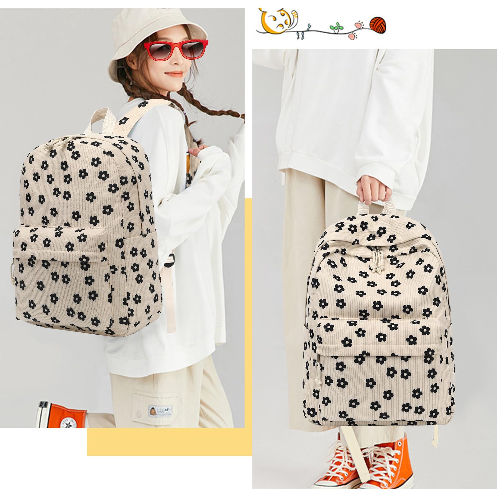 Bluboon Corduroy Backpack for Girls - School, Travel & Laptop Use