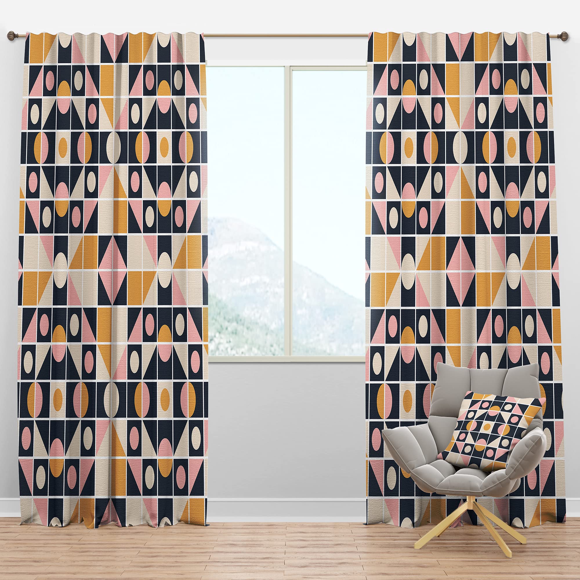 DesignQ Blackout Curtains - Geometric Retro Pattern Thermal Insulated Window Drapes for Bedroom & Living Room (52x120, Single Panel) - Perfect for Home Decor, Light Blocking & Energy Saving