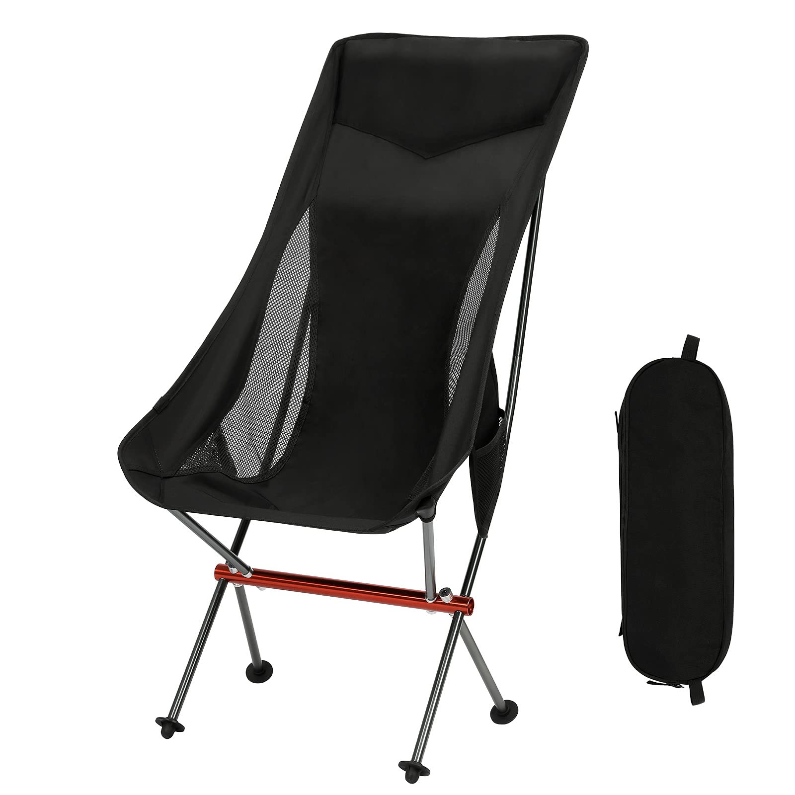 Premium All-Aluminum Folding Camping Chair for Adults - Heavy Duty Portable High Back Collapsible Chair with Built-in Pillow & Side Pocket - Perfect for Backpacking, Hiking, Beach, Picnics, Outdoor Concerts & Tailgating