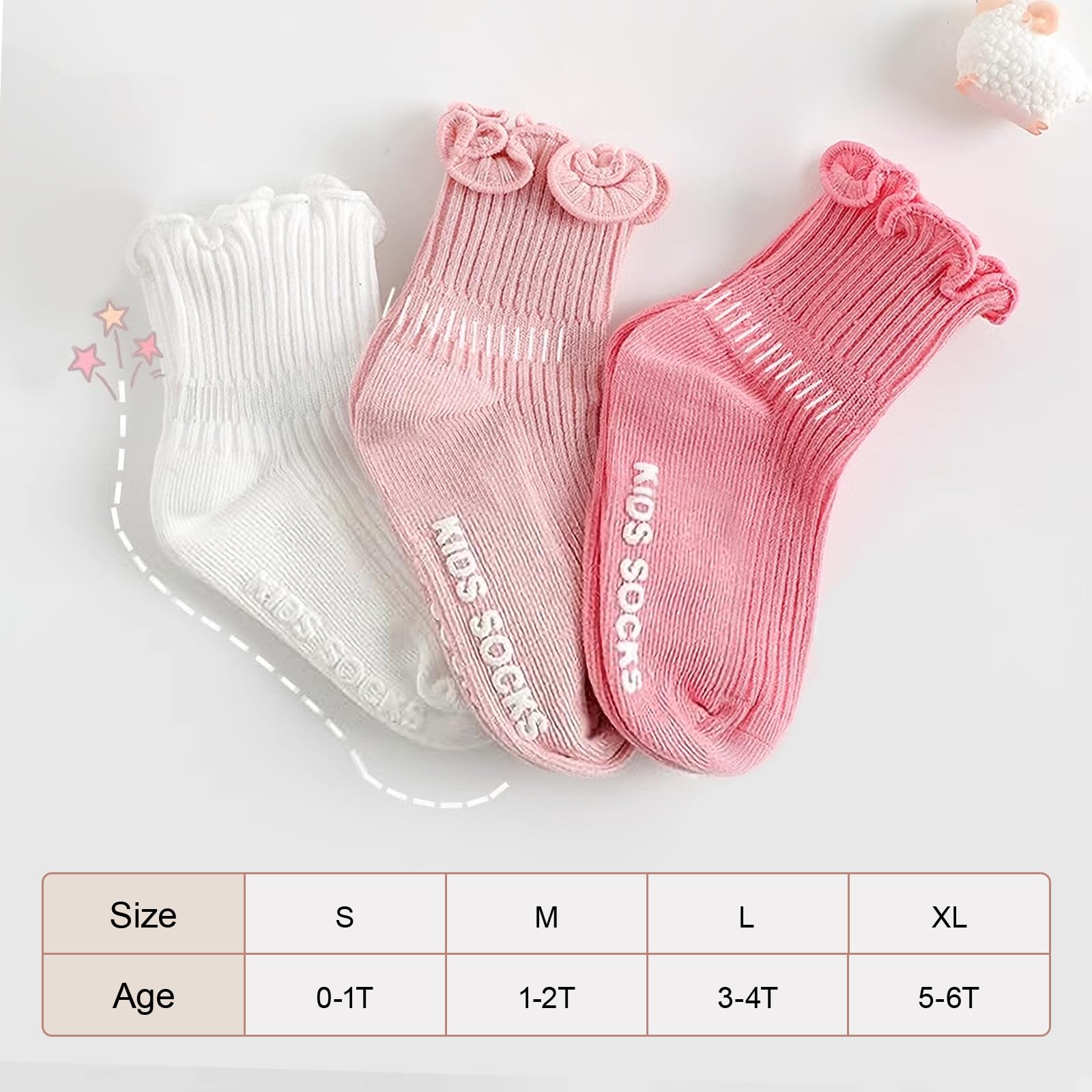 DRESHOW BQUBO Baby Girls Non-Slip Socks with Ruffles - Cute Grip Ankle Socks for Infants & Toddlers (Ideal for Playtime, Crawling & First Steps)