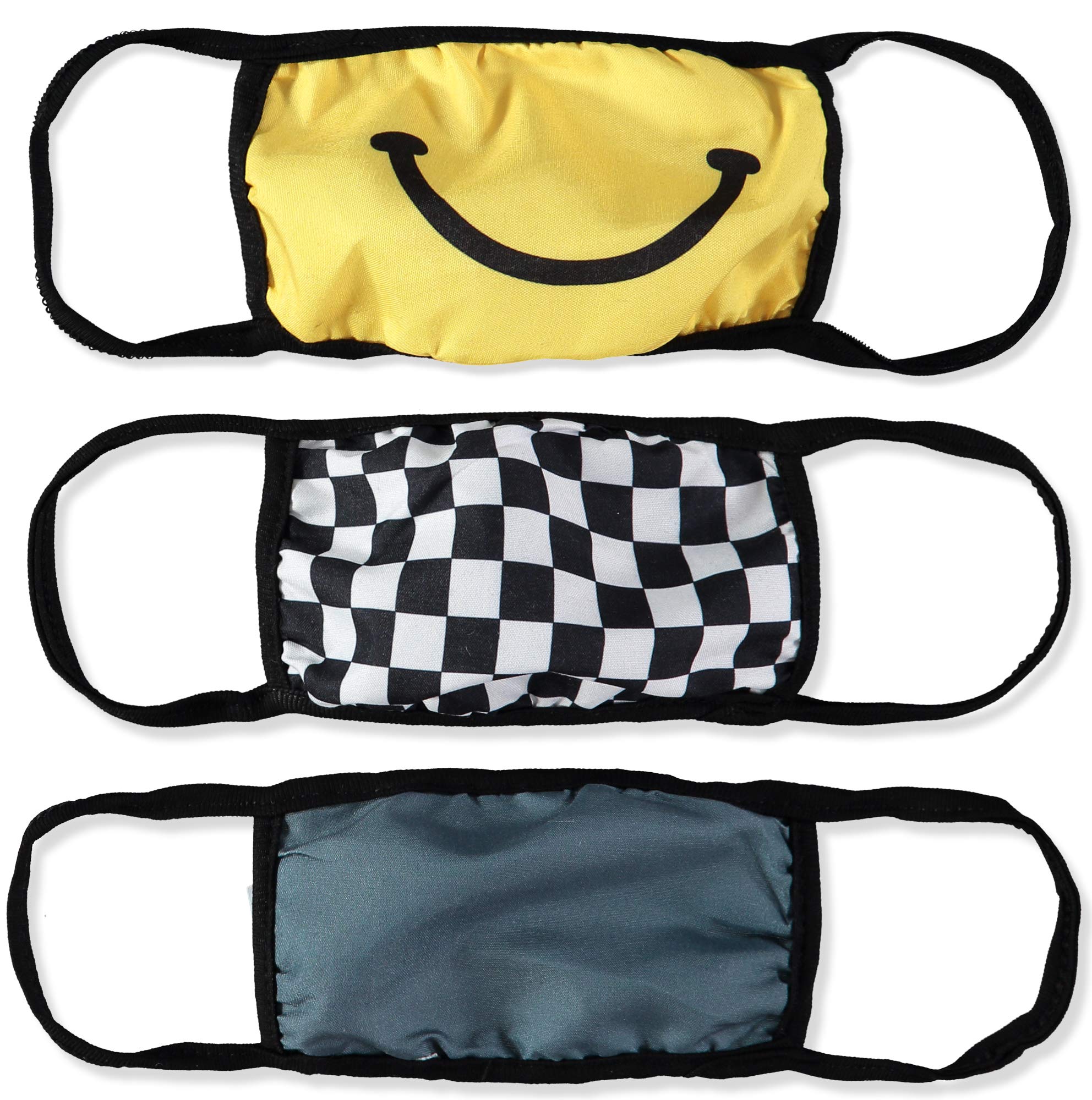 3-Pack Reusable Kids Face Masks with Smile Design - Breathable Fabric Face Coverings for School, Travel & Daily Protection - Washable & Comfortable for Boys & Girls