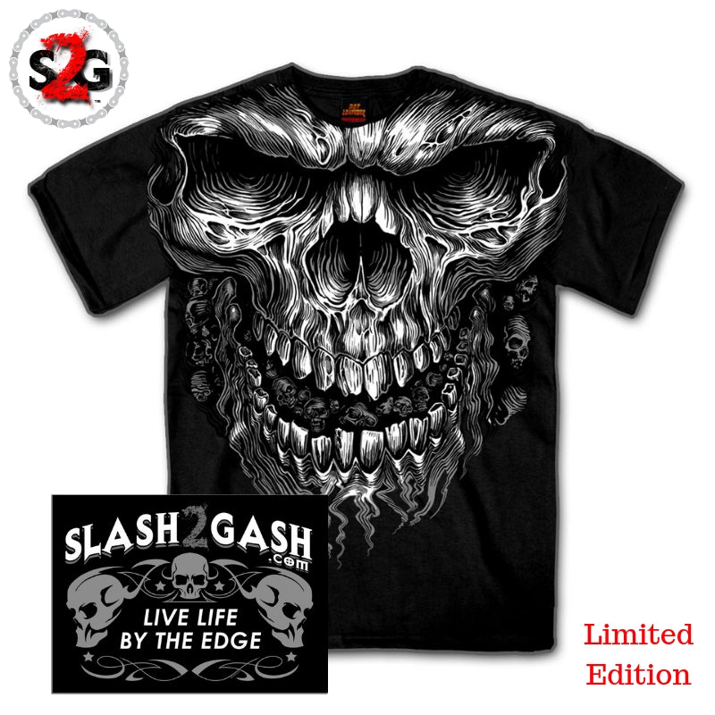 Hot Leathers Shredder Skull JUMBO Print Shirt - Custom Slash2Gash Design | Rock Band Merch, Biker Fashion & Gothic Clothing for Concerts & Motorcycle Rides