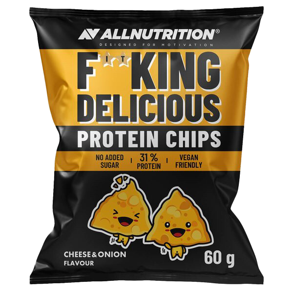 Allnutrition Fitking Delicious Protein Chips - Cheese & Onion Flavor, 60g | High Protein Low Carb Snack for Weight Loss & Fitness | Perfect for Gym, Work, or On-the-Go