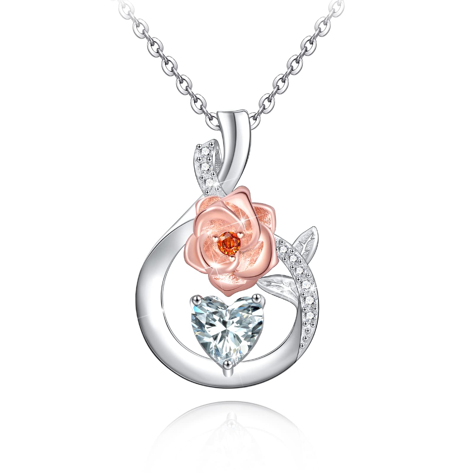 Rose Flower Necklace for Women - Sterling Silver Teardrop Pendant Jewelry - Elegant Gift for Birthday, Valentine's Day, Christmas - Perfect for Girlfriend, Wife & Mother - Romantic Date Night & Special Occasion Accessory