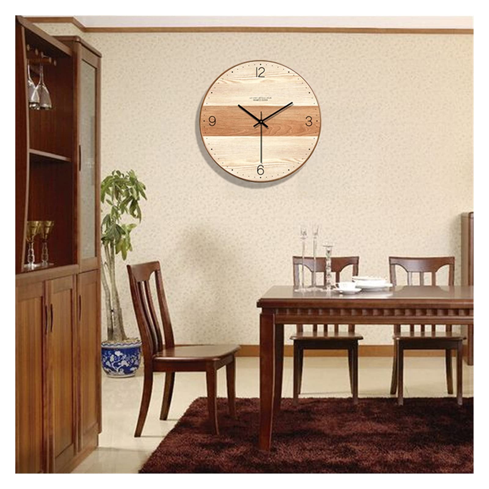 Modern Minimalist Wooden Wall Clock 14 Inch - Silent Non-Ticking, Nordic Style Home Decor for Bedroom, Living Room, Office - Red Wooden Wall Art with Easy-to-Read Numbers (Perfect for Home, Office & Gifts)
