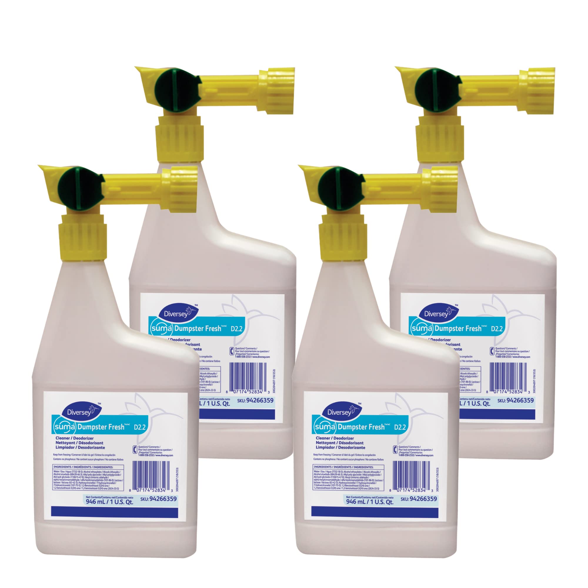Diversey Suma Dumpster Fresh Cleaner & Deodorizer - 32 oz (4-Pack) | Industrial Strength Trash Can & Garbage Bin Deodorizing Solution | Perfect for Restaurants, Hotels & Commercial Kitchens